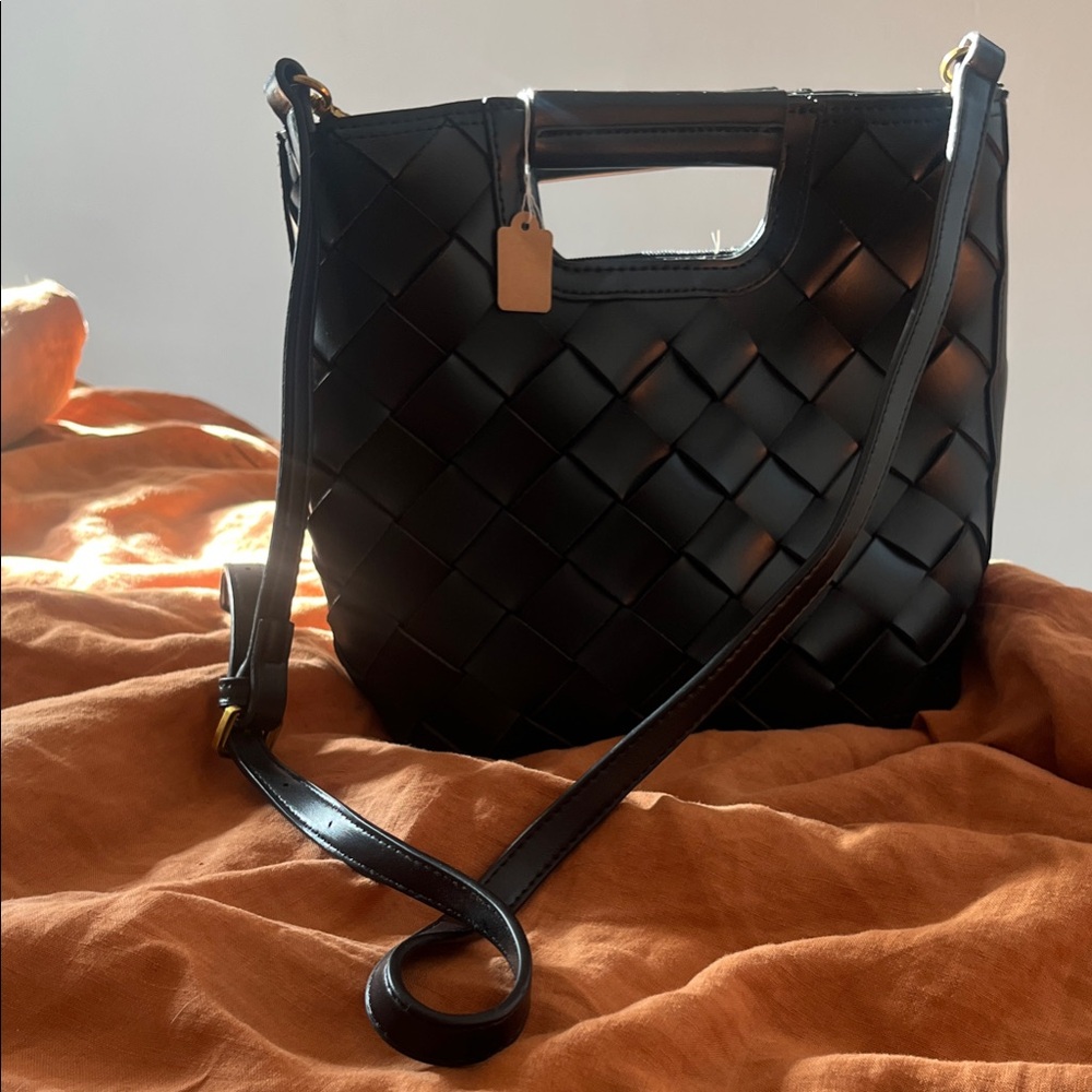 Black Woven Vegan Leather Melie Bianco Bag (never worn - just stored in closet)